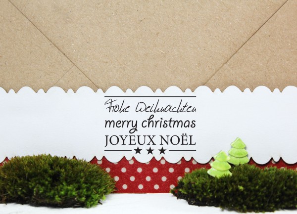 Textstempel "Frohe Weihnachten - Merry Christmas - Joyeux Noe"