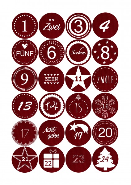 Adventskalender Sticker - Stoffoptik Rot