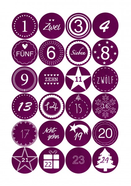 Adventskalender Sticker - Stoffoptik Magenta