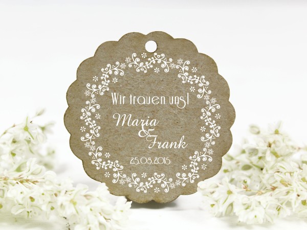 Hochzeitsstempel, Blumenornament, retro, personalisiert mit Namen und Datum