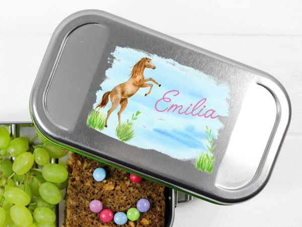 Lunchbox mit springendem Pferd, personalisiert