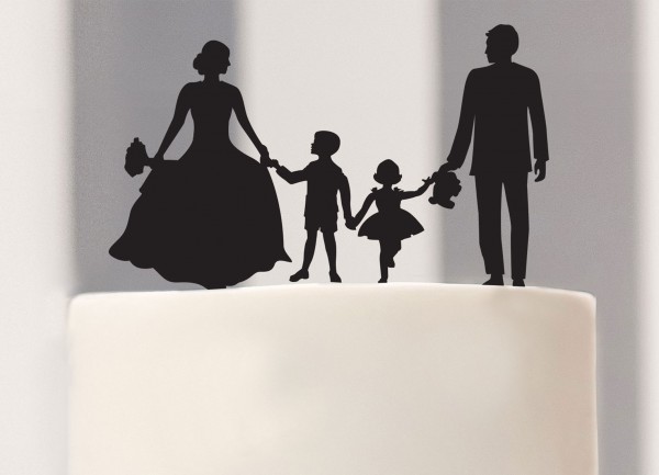 Cake Topper Brautpaar mit Kindern als Silhouette