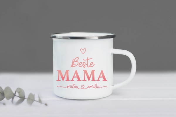 Emaille Tasse Beste Mama mit Namen personalisiert