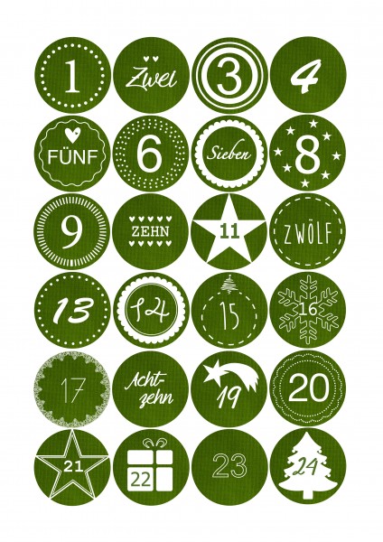 Adventskalender Sticker - Stoffoptik Grün