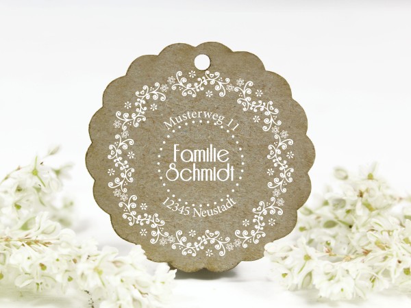 Adressstempel, Blumenornament, retro, personalisiert mit Name