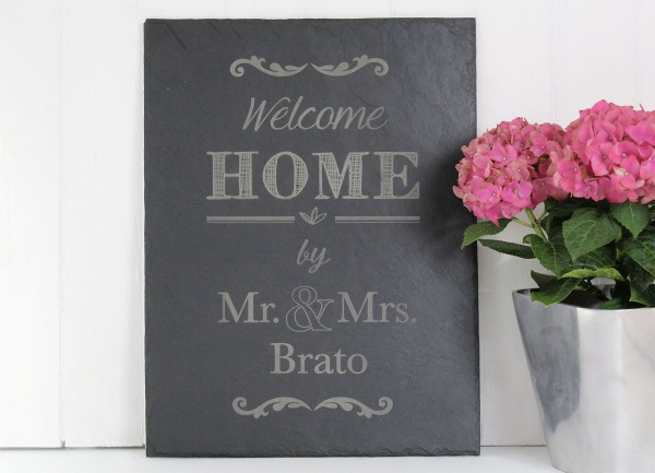 Welcome Home - Personalisierte Schieferplatte