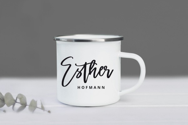 Emaille Tasse mit Namen personalisiert