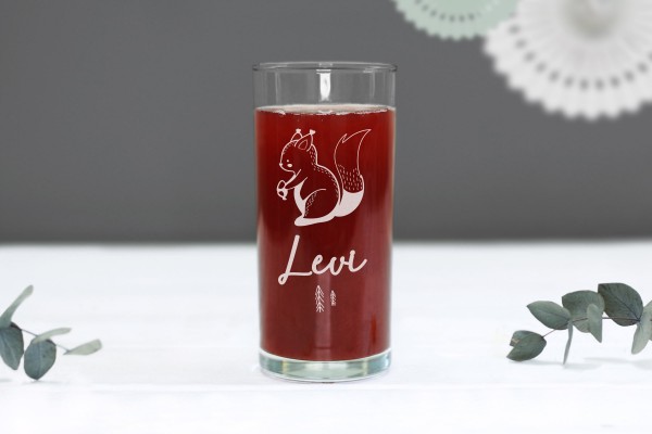 Trinkglas Kinderglas mit Motiv Eichhörnchen personalisiert