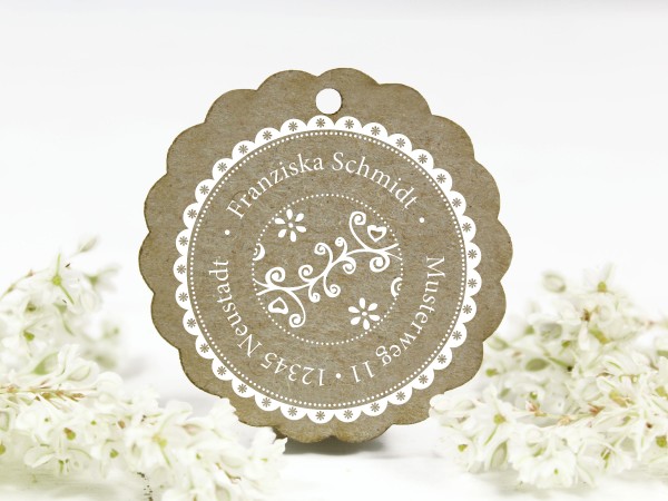 Adressstempel, Blumenornament, retro, personalisiert mit Name