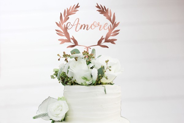 Cake Topper Amore Olivenkranz Blätterkranz in Wunschfarbe