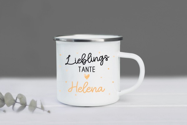 Emaille Tasse Lieblingstante mit Namen personalisiert