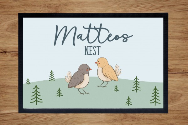 Fußmatte oder Spielmatte mit Motiv Vögelchen und Namen personalisiert