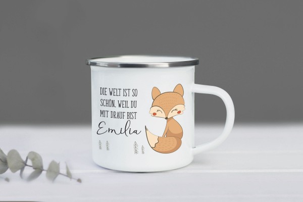 Emaille Tasse Fuchs mit Namen personalisiert