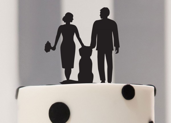 Cake Topper Brautpaar mit Hund als Silhouette