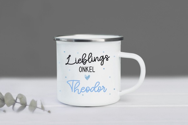 Emaille Tasse Lieblingsonkel mit Namen personalisiert