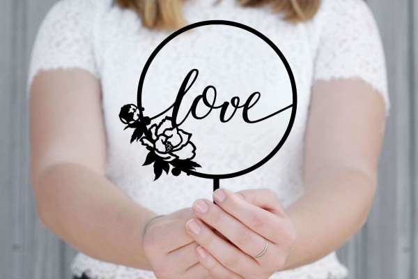 Cake Topper love Lettering Boho mit Rose