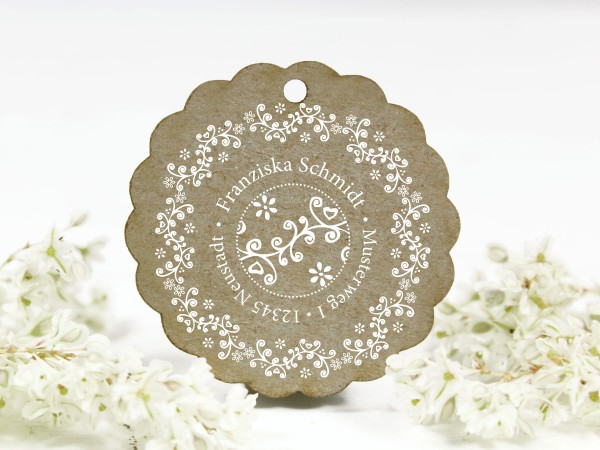 Adressstempel, Blumenornament, retro, personalisiert mit Adressdaten