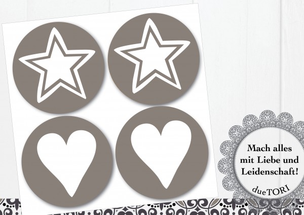 24/15 Sticker - Herz und Stern - Taupe