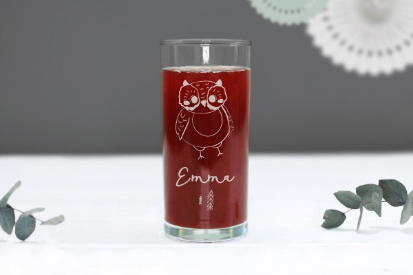 Trinkglas Kinderglas mit Motiv Eule personalisiert