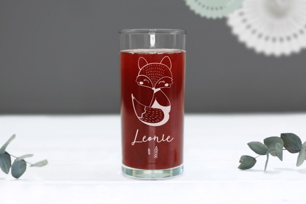 Trinkglas Kinderglas mit Motiv Fuchs personalisiert