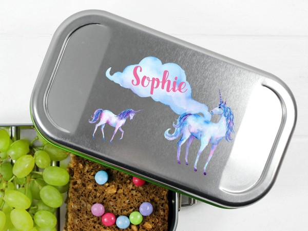 Lunchbox mit Einhorn und Wolke, personalisiert