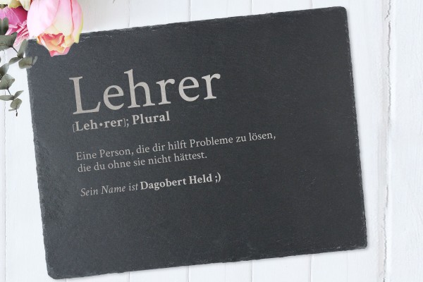 Tischset mit Namen Definition Lehrer aus Schiefer